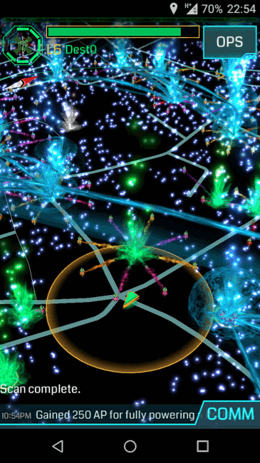 Screenshot of Ingress showing colorful game elements