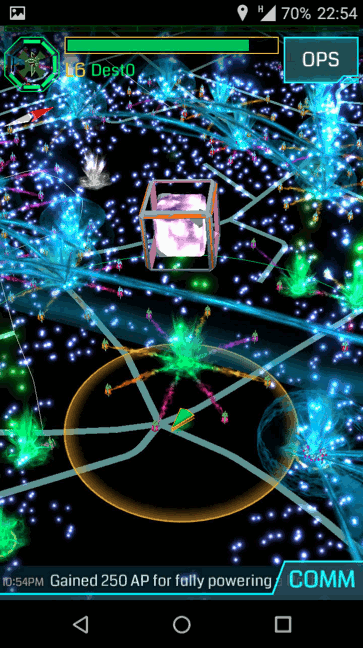Screenshot of Ingress showing colorful game elements