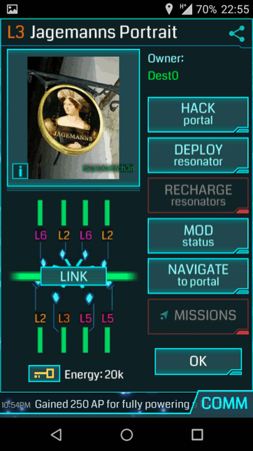 Screenshot of Ingress showing colorful game elements